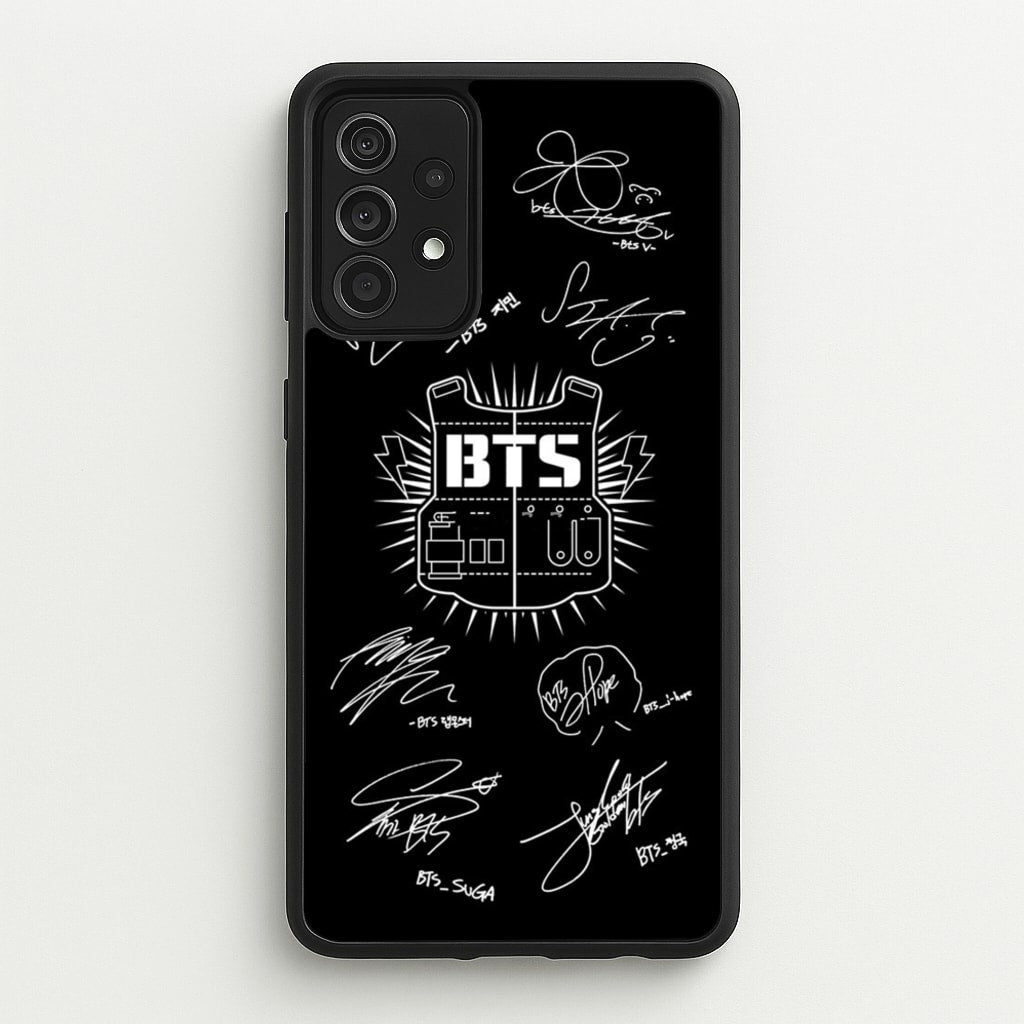 Black K-Pop Band Army Logo and Signatures - BTS Phone Case for Galaxy A52 / A52s