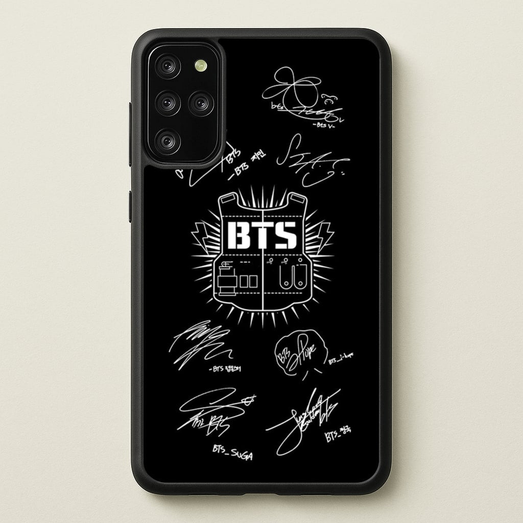 Black K-Pop Band Army Logo and Signatures - BTS Phone Case for Galaxy S20 Plus