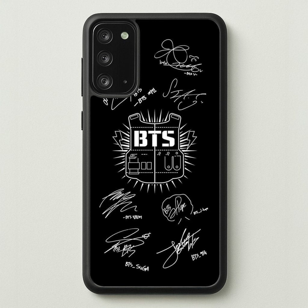 Black K-Pop Band Army Logo and Signatures - BTS Phone Case for Galaxy Note 20