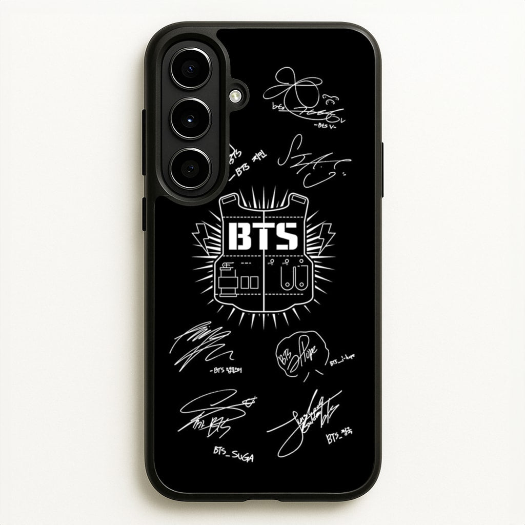 Black K-Pop Band Army Logo and Signatures - BTS Phone Case for Galaxy A56