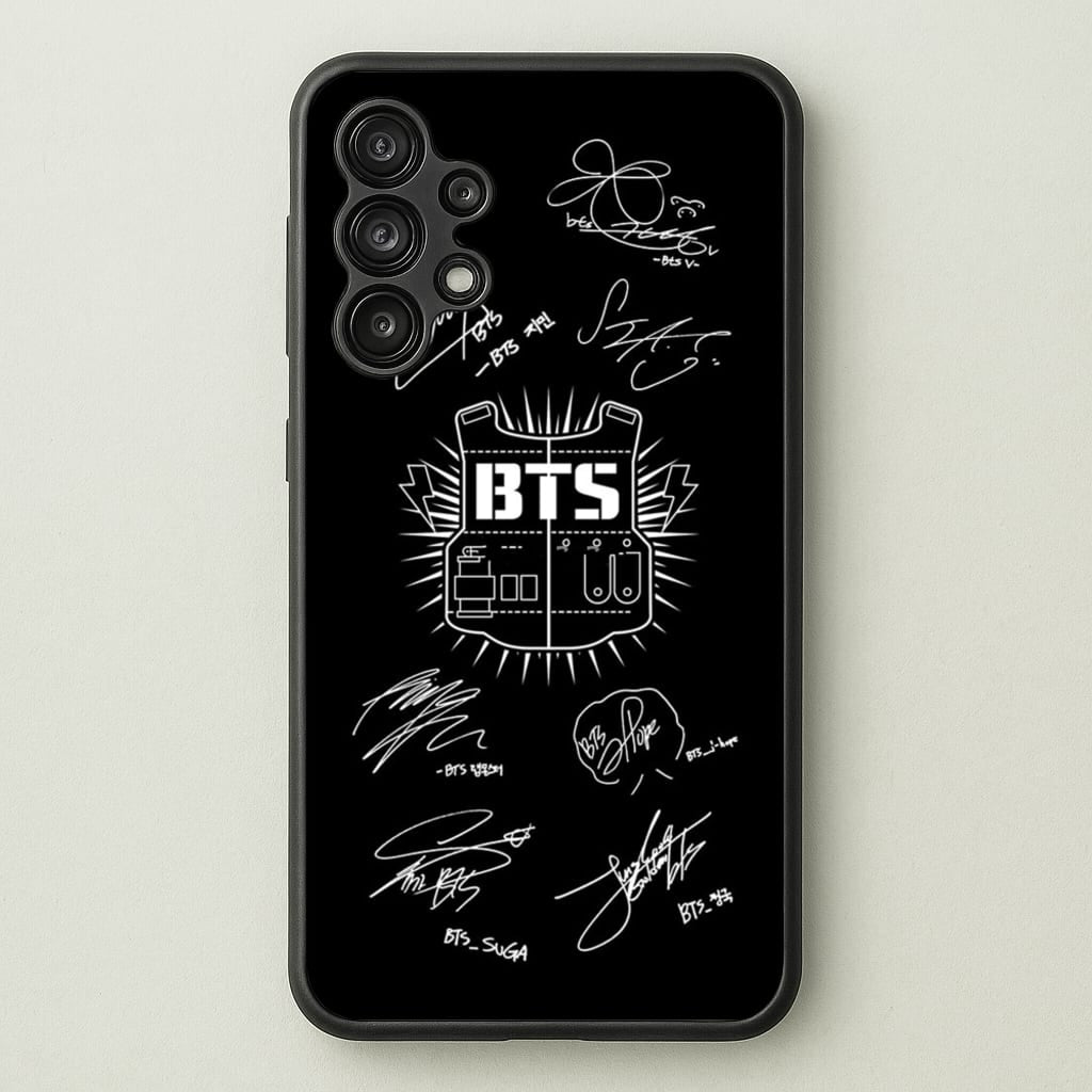 Black K-Pop Band Army Logo and Signatures - BTS Phone Case for Galaxy A13
