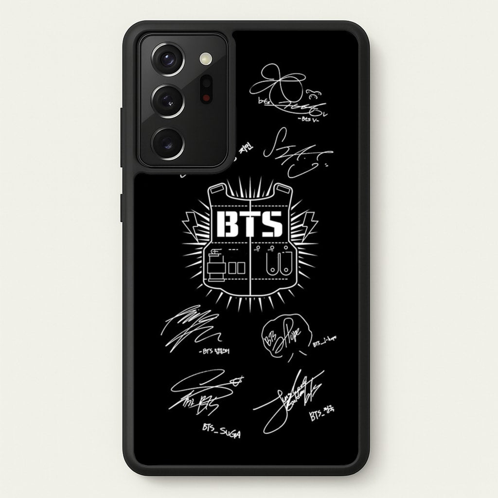 Black K-Pop Band Army Logo and Signatures - BTS Phone Case for Galaxy Note 20 Ultra