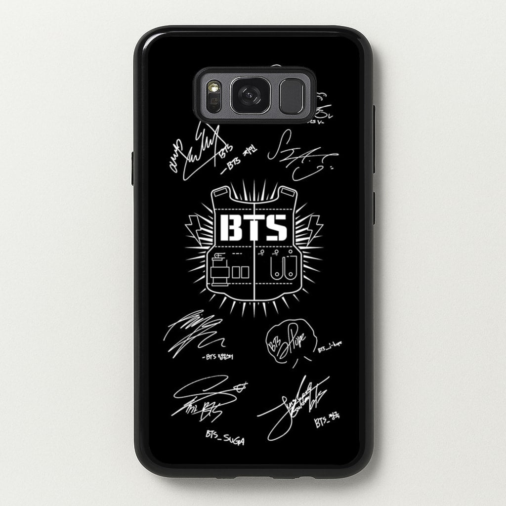 Black K-Pop Band Army Logo and Signatures - BTS Phone Case for Galaxy S8 Plus