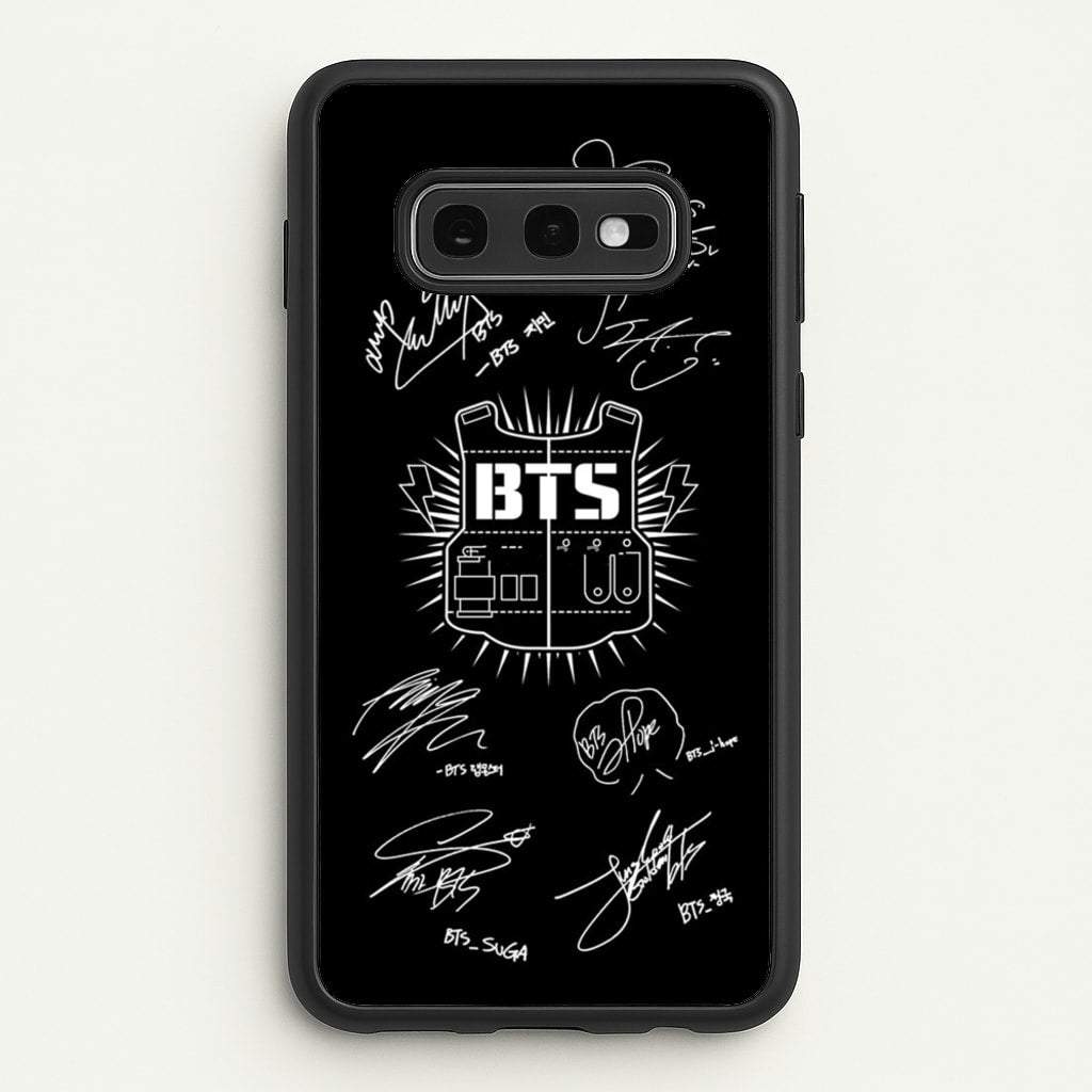 Black K-Pop Band Army Logo and Signatures - BTS Phone Case for Galaxy S10e