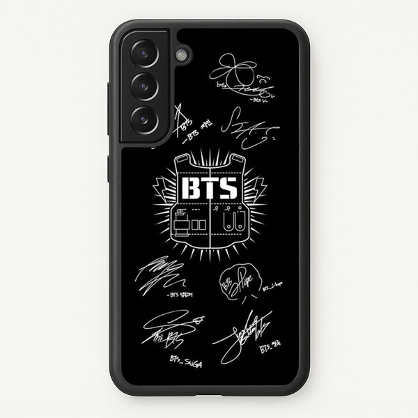 Black K-Pop Band Army Logo and Signatures - BTS Phone Case for Galaxy S22 Plus