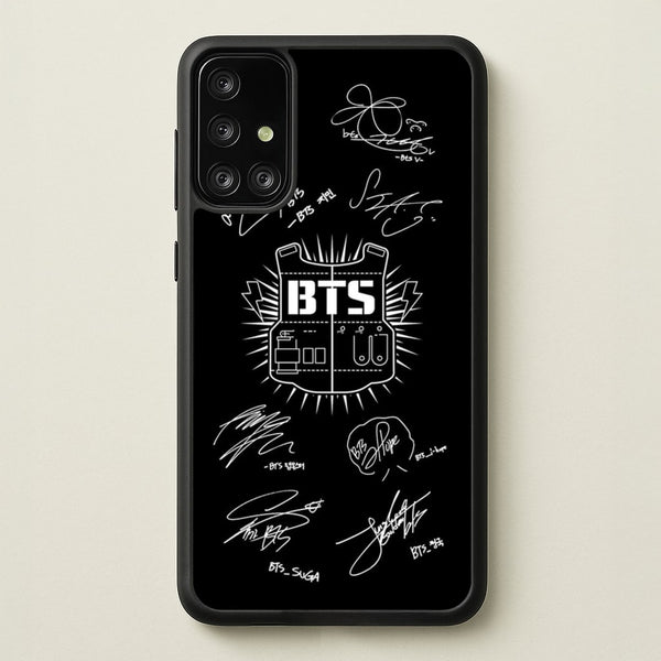 Black K-Pop Band Army Logo and Signatures - BTS Phone Case for Galaxy A71