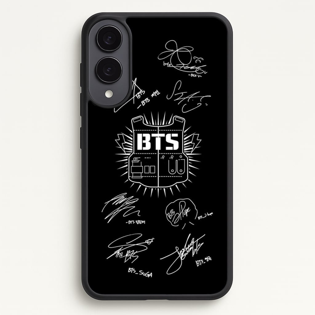 Black K-Pop Band Army Logo and Signatures - BTS Phone Case for Galaxy S25 Edge