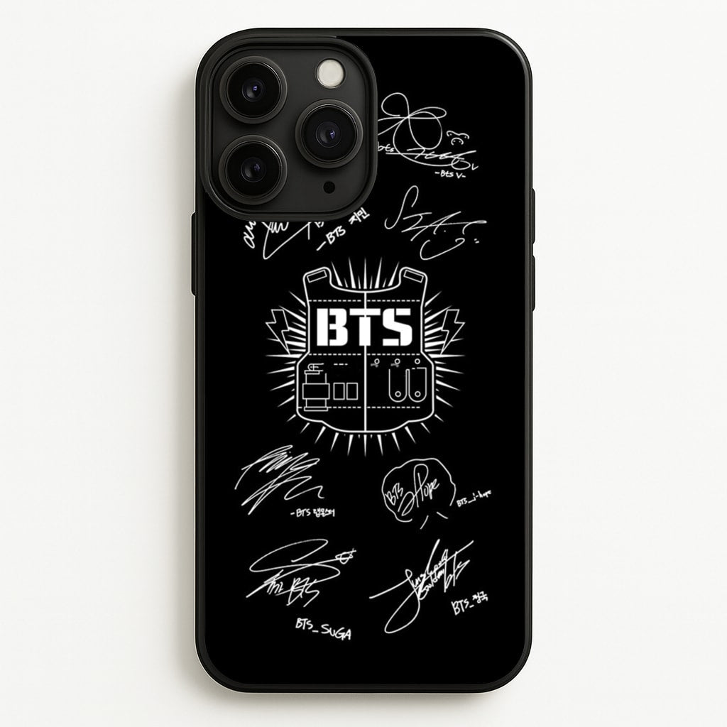 Black K-Pop Band Army Logo and Signatures - BTS Phone Case for iPhone 11 Pro