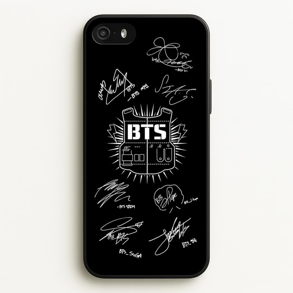 Black K-Pop Band Army Logo and Signatures - BTS Phone Case for iPhone 5 / 5s / SE 2016