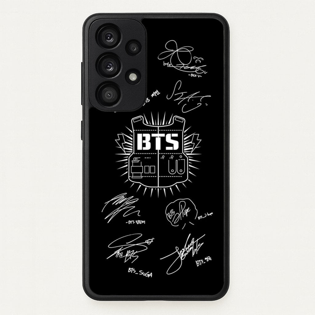 Black K-Pop Band Army Logo and Signatures - BTS Phone Case for Galaxy A53
