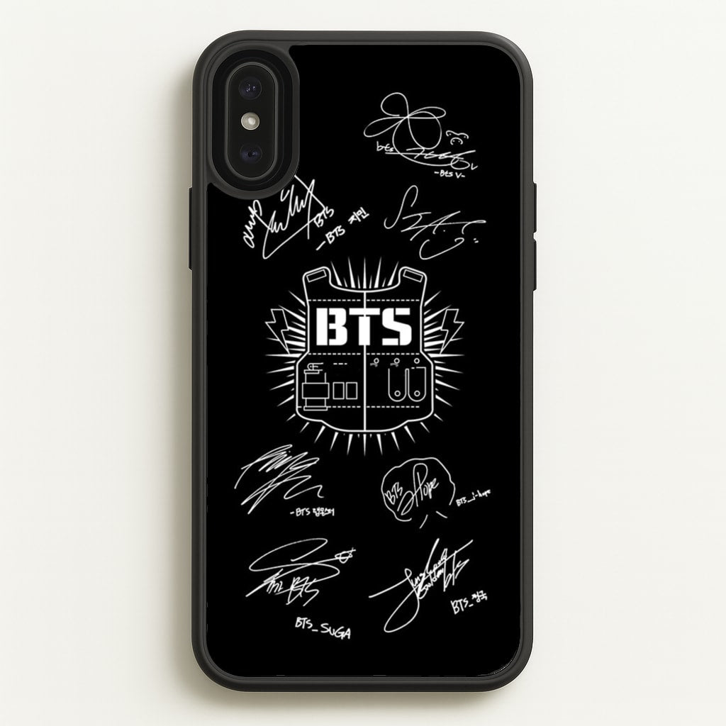 Black K-Pop Band Army Logo and Signatures - BTS Phone Case for iPhone XS Max