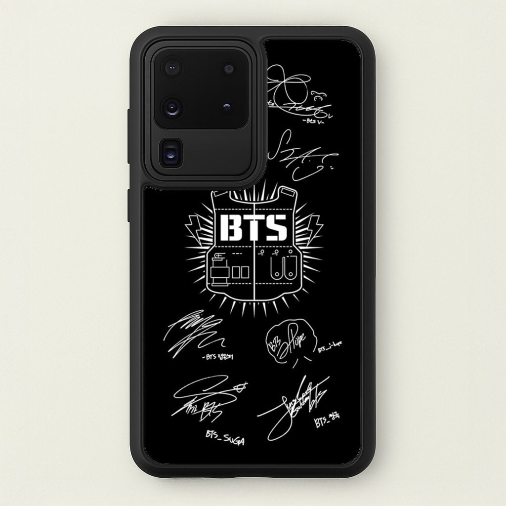 Black K-Pop Band Army Logo and Signatures - BTS Phone Case for Galaxy S20 Ultra