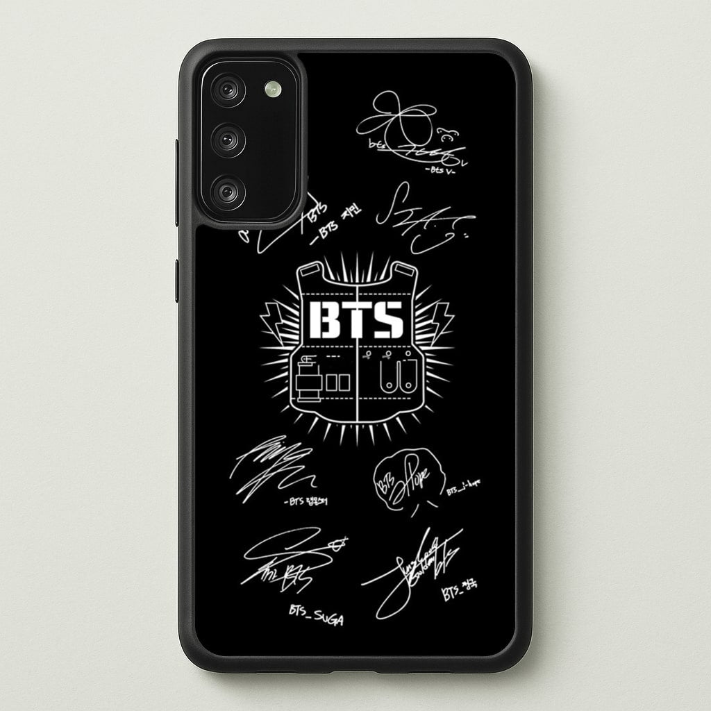 Black K-Pop Band Army Logo and Signatures - BTS Phone Case for Galaxy S20