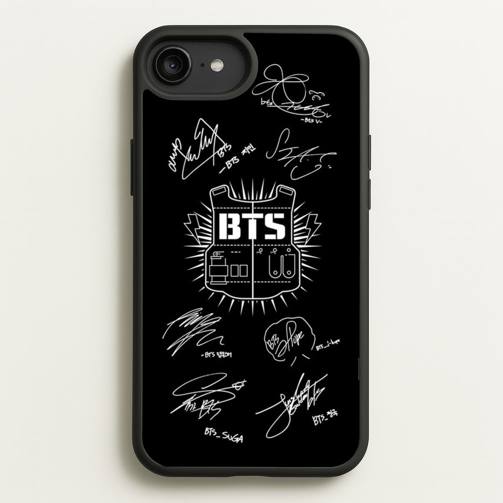 Black K-Pop Band Army Logo and Signatures - BTS Phone Case for iPhone 6 Plus / 7 Plus / 8 Plus