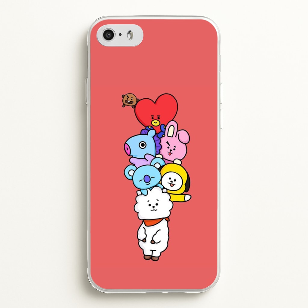 Red BT21 - RJ, Mang, Koya, Chimmy, Cooky, Shooky, Tata - K Pop - Phone Case for iPhone 5 / 5s / SE 2016