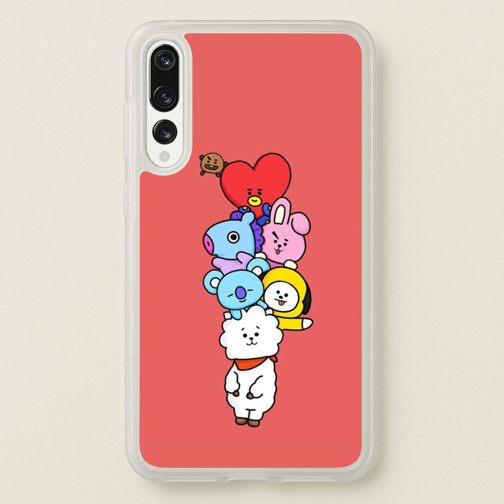 Red BT21 - RJ, Mang, Koya, Chimmy, Cooky, Shooky, Tata - K Pop - Phone Case for Huawei P20 Pro