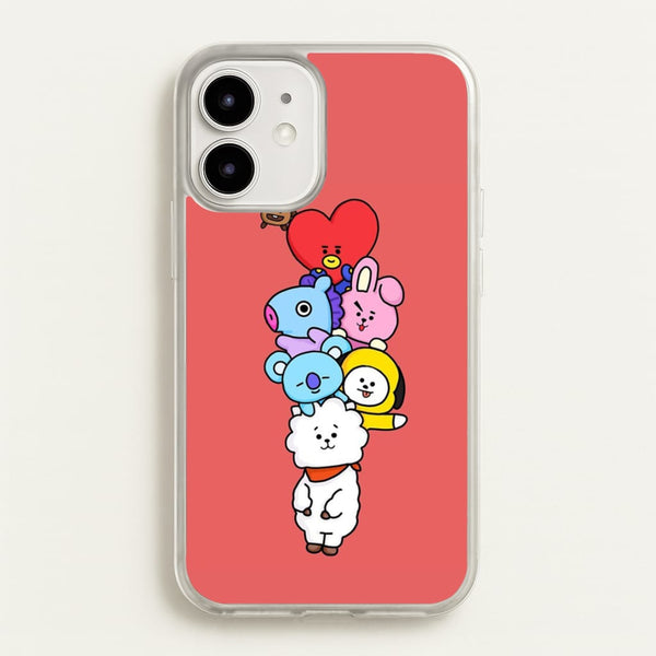Red BT21 - RJ, Mang, Koya, Chimmy, Cooky, Shooky, Tata - K Pop - Phone Case for iPhone 12 Mini