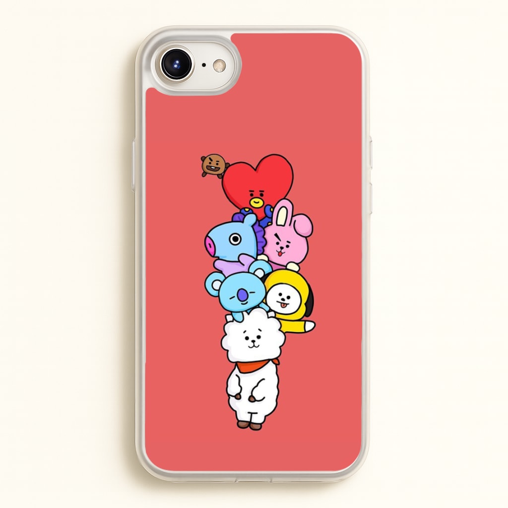 Red BT21 - RJ, Mang, Koya, Chimmy, Cooky, Shooky, Tata - K Pop - Phone Case for iPhone 6 / 7 / 8 / SE