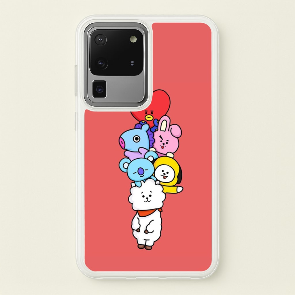 Red BT21 - RJ, Mang, Koya, Chimmy, Cooky, Shooky, Tata - K Pop - Phone Case for Galaxy S20 Ultra