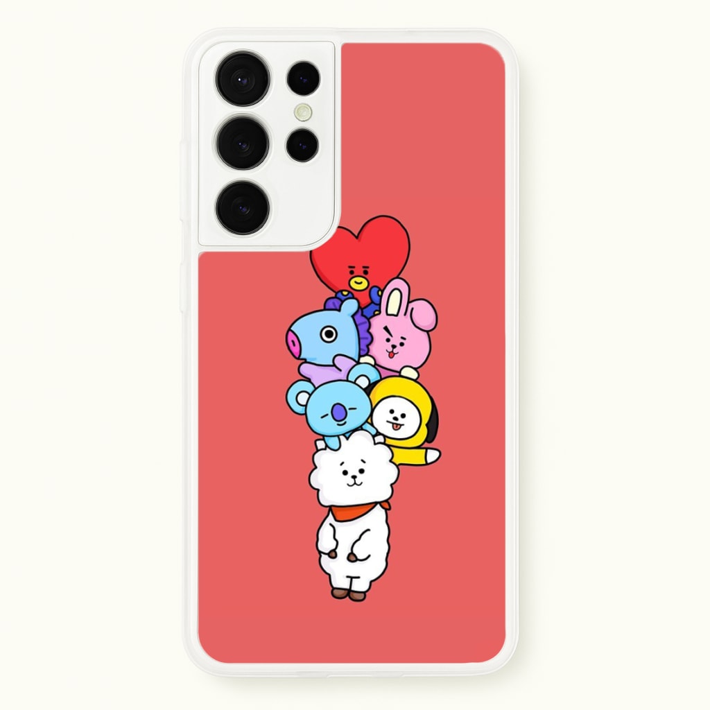 Red BT21 - RJ, Mang, Koya, Chimmy, Cooky, Shooky, Tata - K Pop - Phone Case for Galaxy S21 Ultra