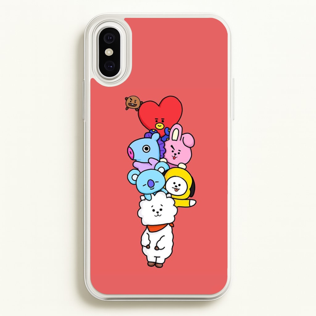 Red BT21 - RJ, Mang, Koya, Chimmy, Cooky, Shooky, Tata - K Pop - Phone Case for iPhone XS Max