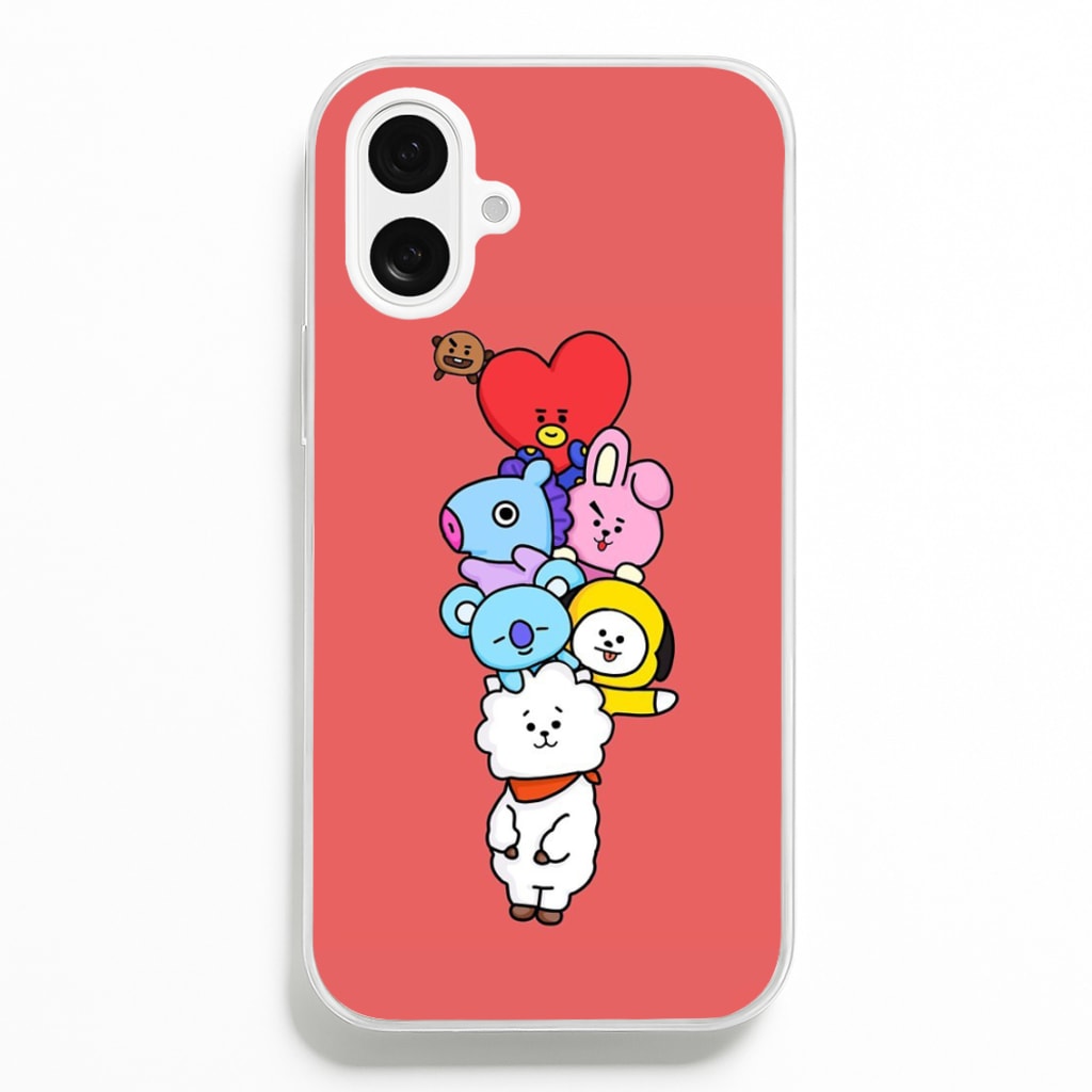 Red BT21 - RJ, Mang, Koya, Chimmy, Cooky, Shooky, Tata - K Pop - Phone Case for iPhone 16 Plus