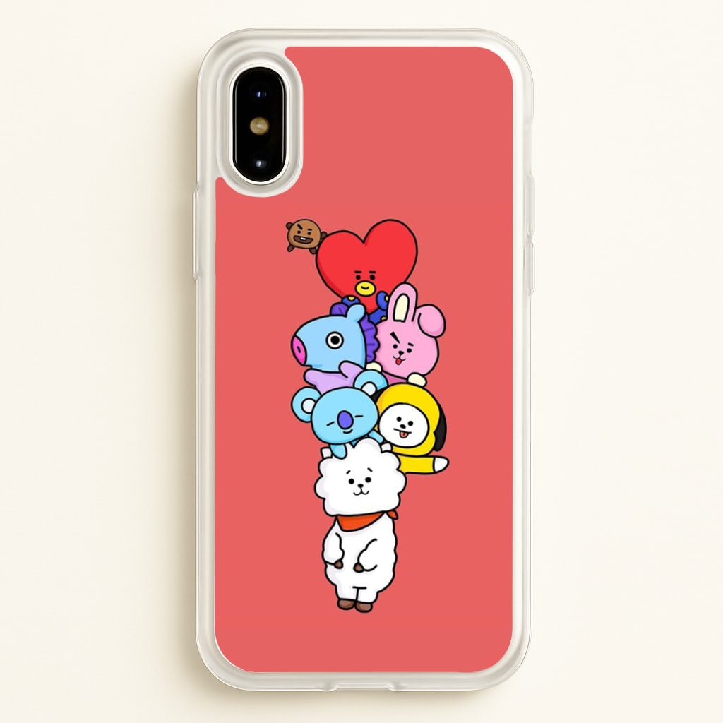 Red BT21 - RJ, Mang, Koya, Chimmy, Cooky, Shooky, Tata - K Pop - Phone Case for iPhone X / XS