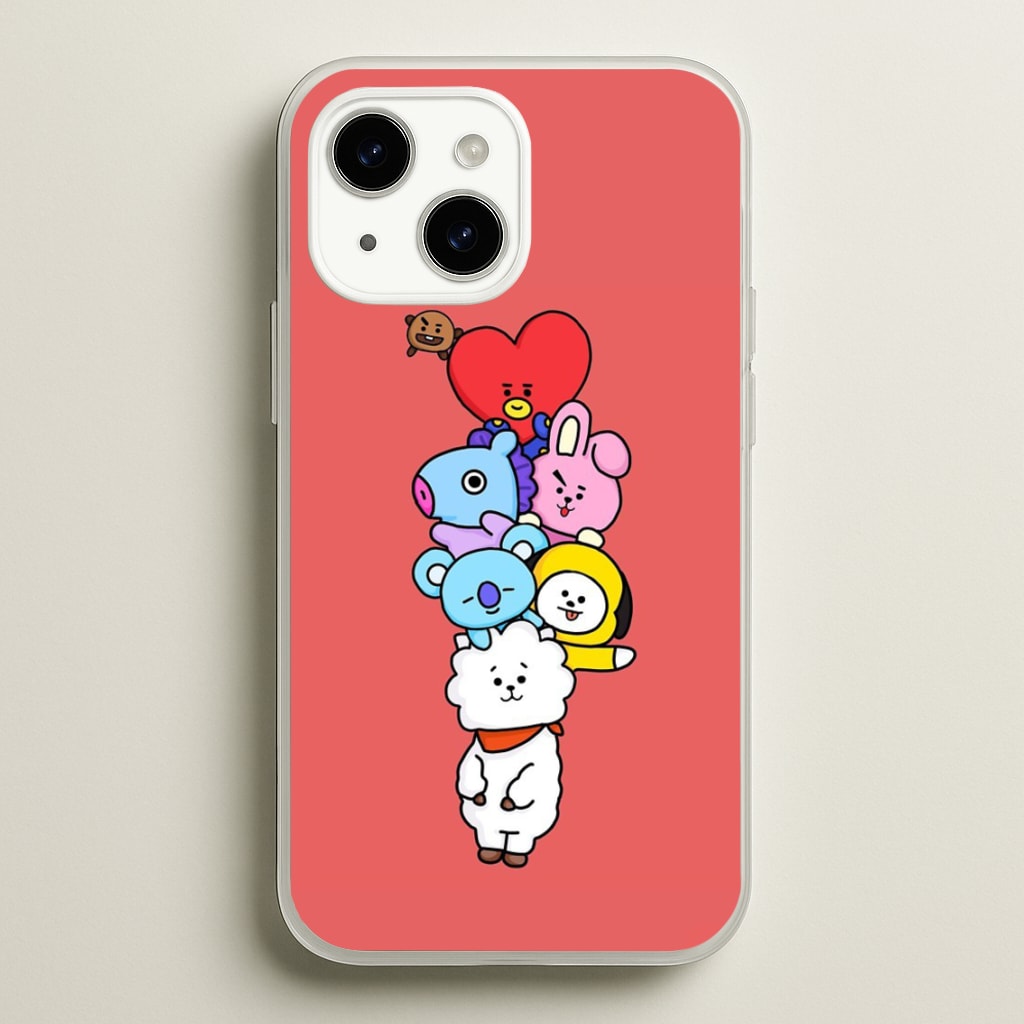 Red BT21 - RJ, Mang, Koya, Chimmy, Cooky, Shooky, Tata - K Pop - Phone Case for iPhone 15 Plus