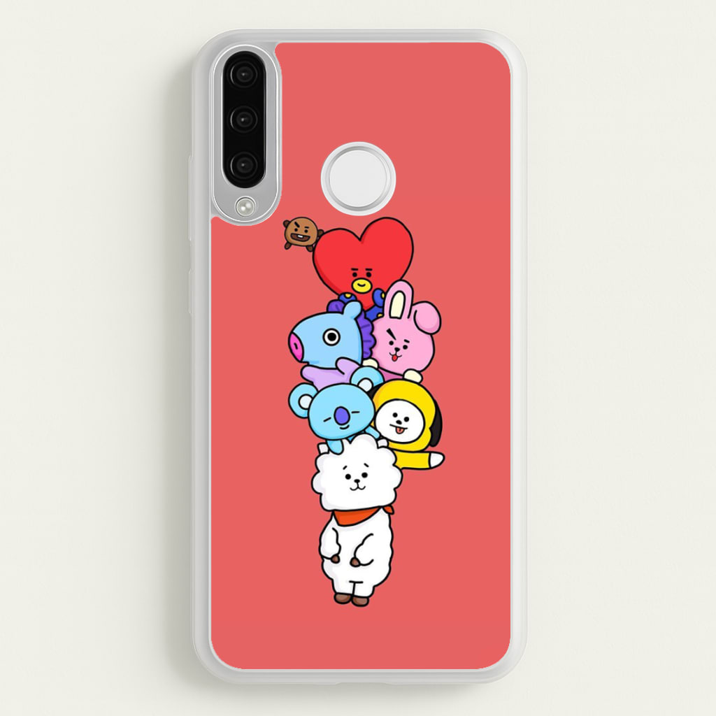 Red BT21 - RJ, Mang, Koya, Chimmy, Cooky, Shooky, Tata - K Pop - Phone Case for Huawei P30 Lite