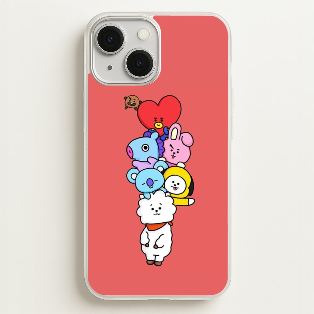 Red BT21 - RJ, Mang, Koya, Chimmy, Cooky, Shooky, Tata - K Pop - Phone Case for iPhone 13 Mini
