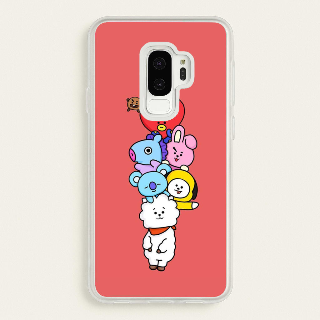 Red BT21 - RJ, Mang, Koya, Chimmy, Cooky, Shooky, Tata - K Pop - Phone Case for Galaxy S9 Plus
