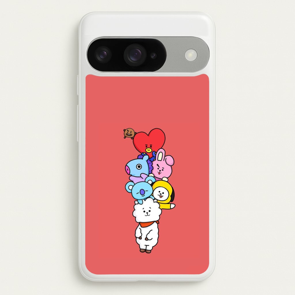 Red BT21 - RJ, Mang, Koya, Chimmy, Cooky, Shooky, Tata - K Pop Phone Case for Google Pixel 10 / 10 Pro
