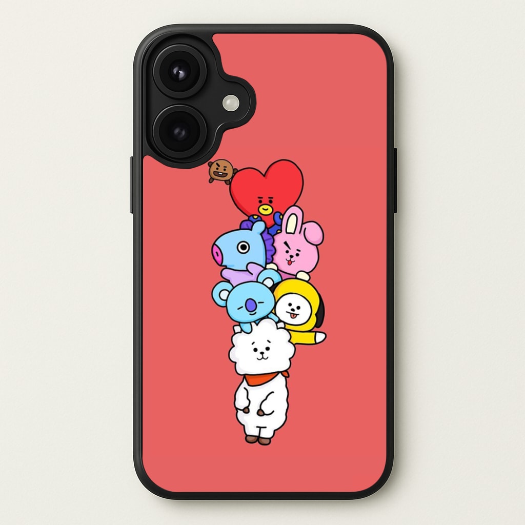 Red BT21 - RJ, Mang, Koya, Chimmy, Cooky, Shooky, Tata - K Pop Phone Case for iPhone 17