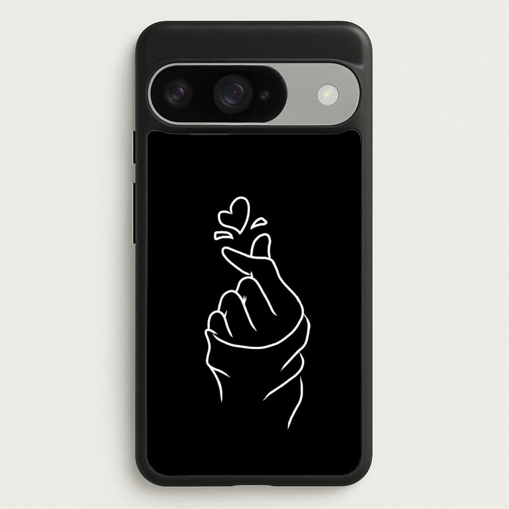 Cute Heart Finger Snap Black Phone Case for Google Pixel 10 / 10 Pro