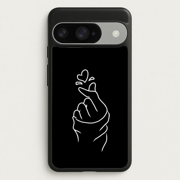 Cute Heart Finger Snap Black Phone Case for Google Pixel 10 / 10 Pro