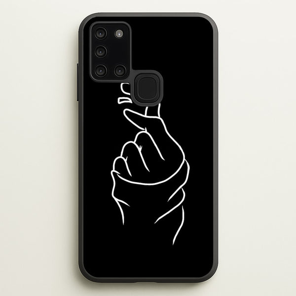Cute Heart Finger Snap Black - Phone Case for Galaxy A21s