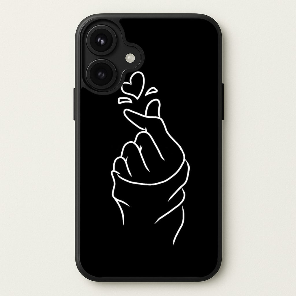 Cute Heart Finger Snap Black Phone Case for iPhone 17