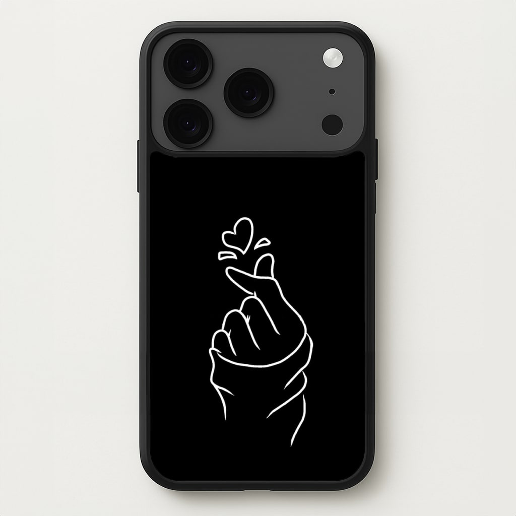 Cute Heart Finger Snap Black Phone Case for iPhone 17 Pro