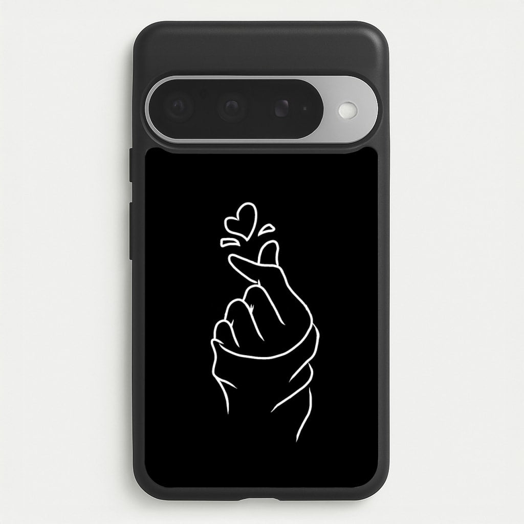 Cute Heart Finger Snap Black Phone Case for Google Pixel 10 Pro XL
