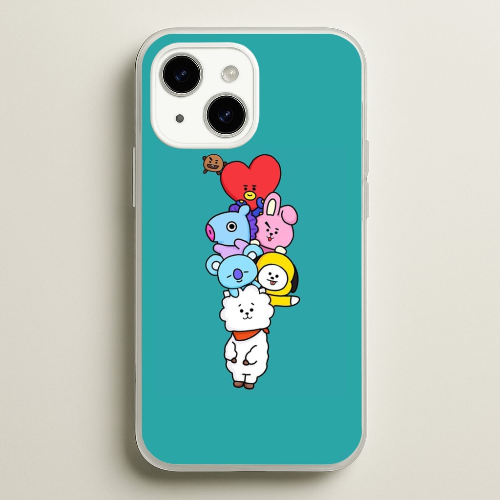Green BT21 - RJ, Mang, Koya, Chimmy, Cooky, Shooky, Tata - K Pop - Phone Case for iPhone 14