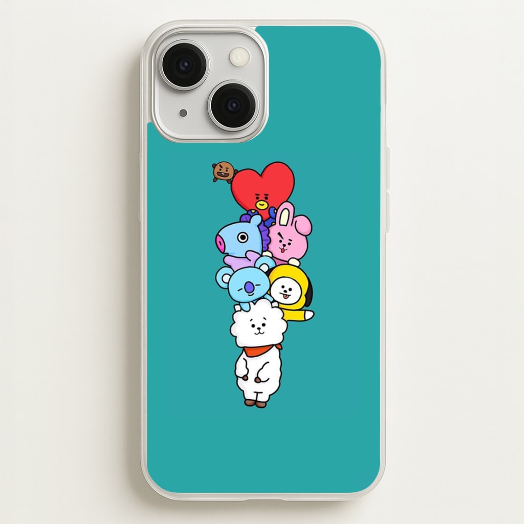 Green BT21 - RJ, Mang, Koya, Chimmy, Cooky, Shooky, Tata - K Pop - Phone Case for iPhone 13 Mini