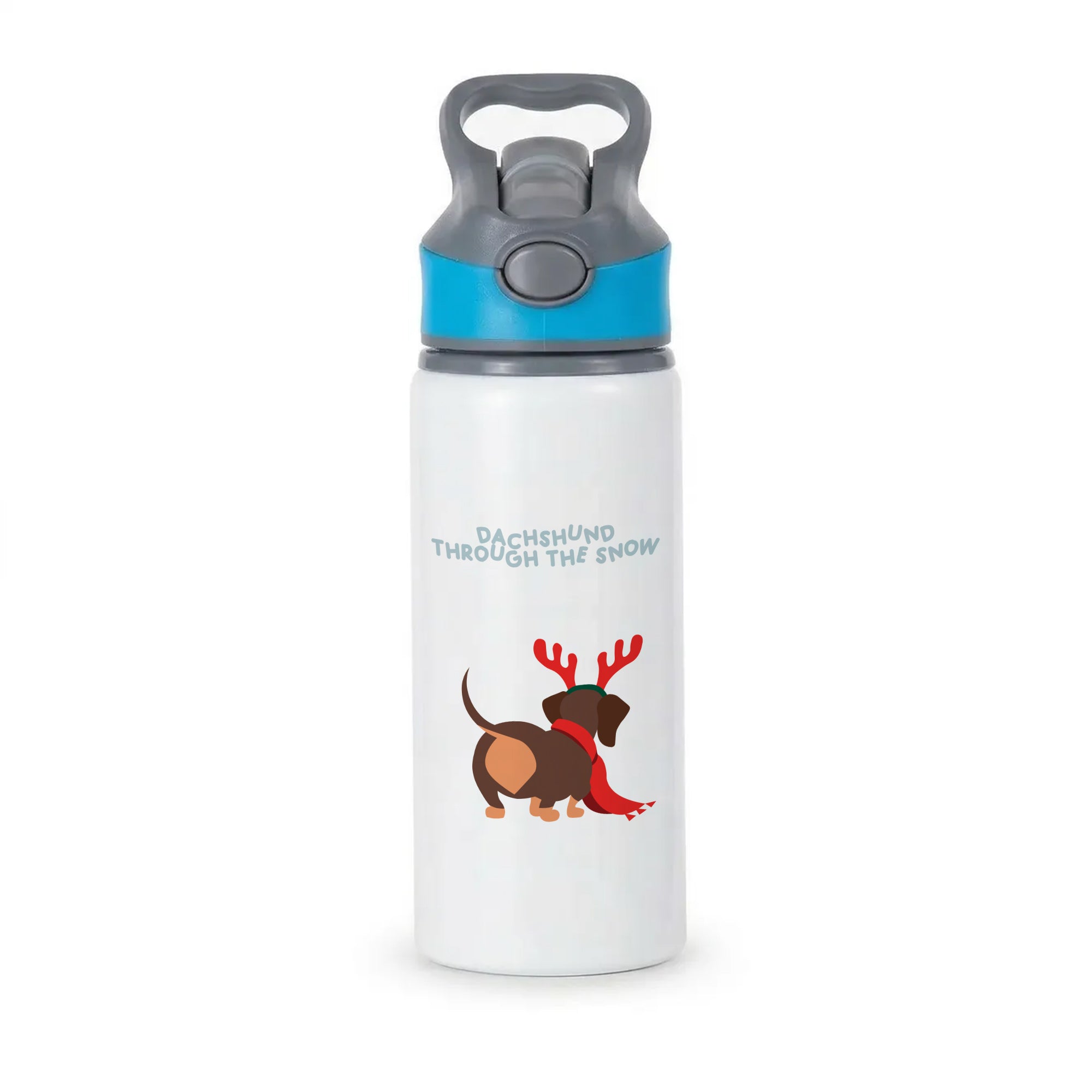 Dachshund Through The Snow - Christmas Active Water Bottle - Blue