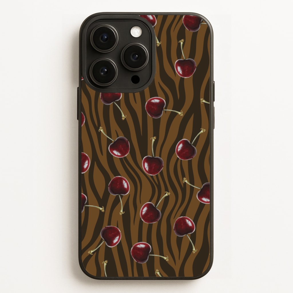 Animal Print With Cherries Pattern - Clean Girl Aesthetic Phone Case for iPhone 16 Pro Max