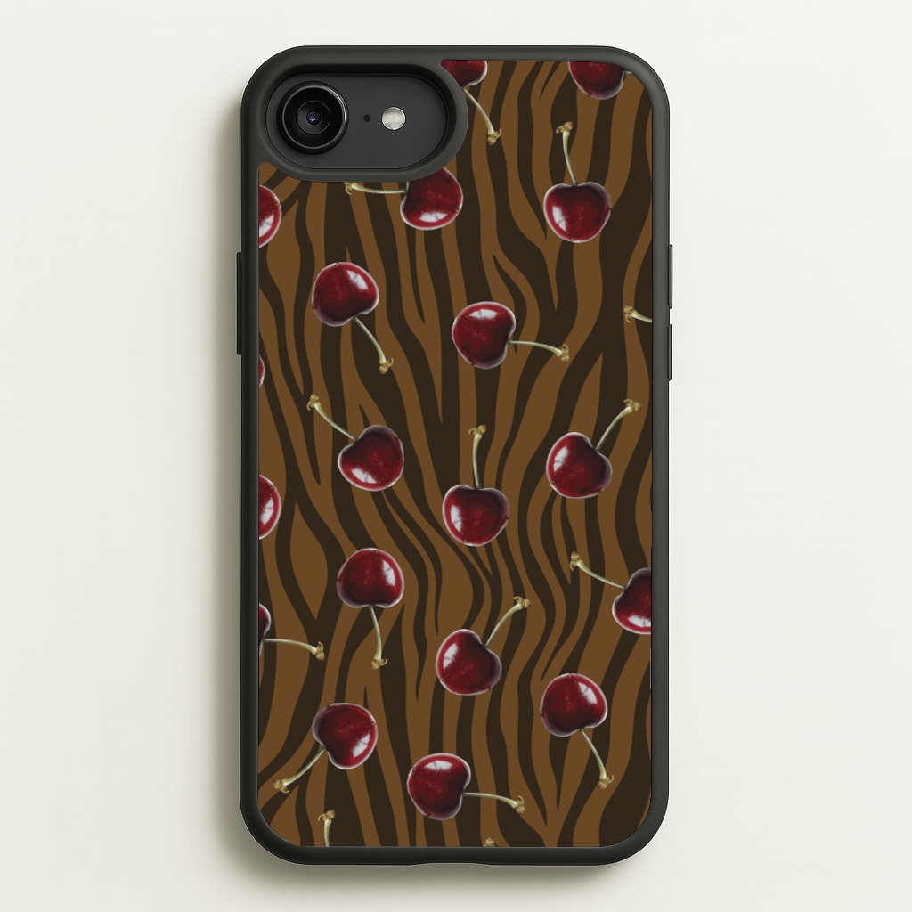 Animal Print With Cherries Pattern - Clean Girl Aesthetic Phone Case for iPhone 6 Plus / 7 Plus / 8 Plus