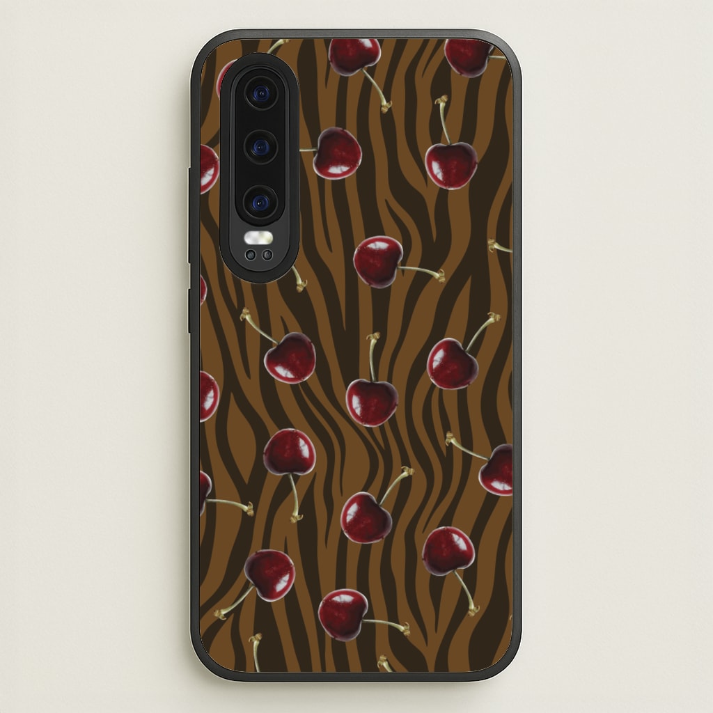 Animal Print With Cherries Pattern - Clean Girl Aesthetic Phone Case for Huawei P30