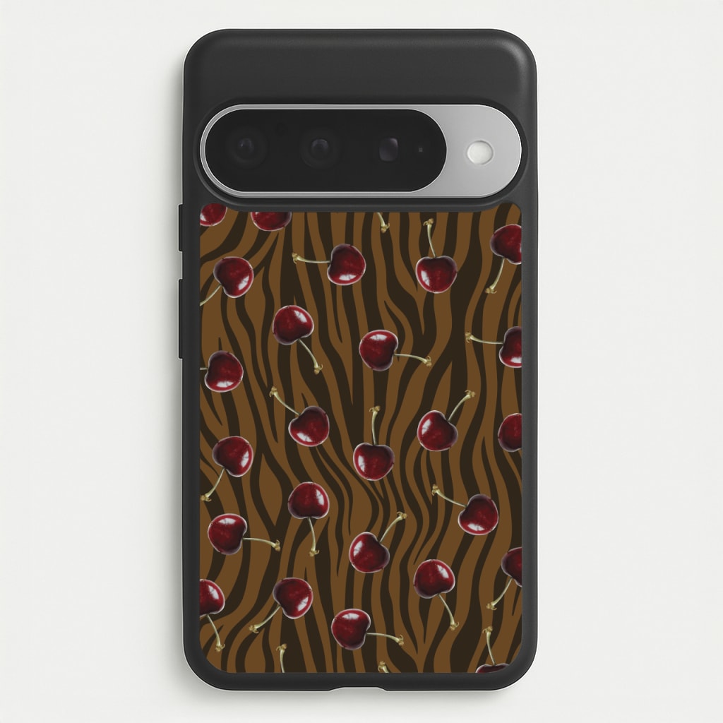 Animal Print With Cherries Pattern Phone Case for Google Pixel 10 Pro XL