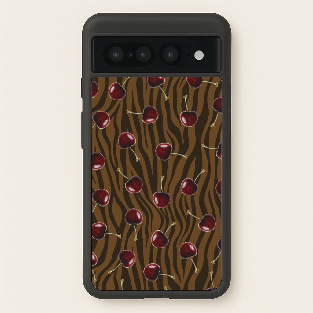 Animal Print With Cherries Pattern - Clean Girl Aesthetic Phone Case for Google Pixel 7 Pro