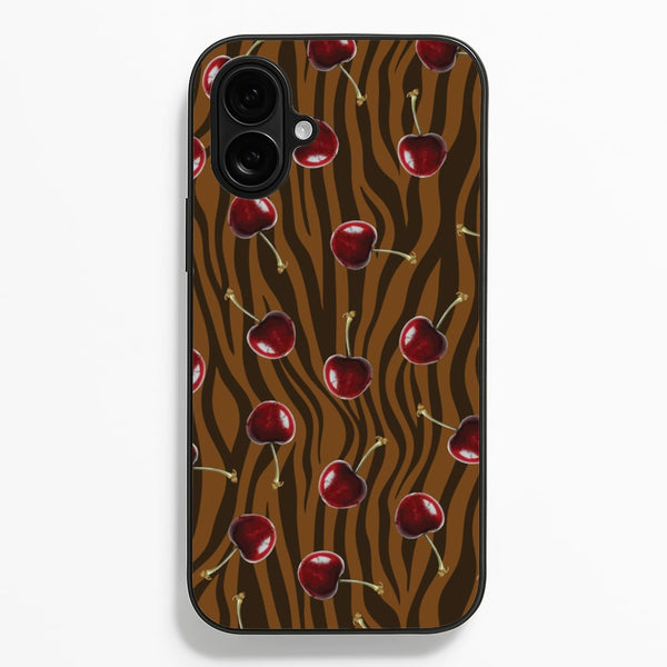 Animal Print With Cherries Pattern - Clean Girl Aesthetic Phone Case for iPhone 16 Plus