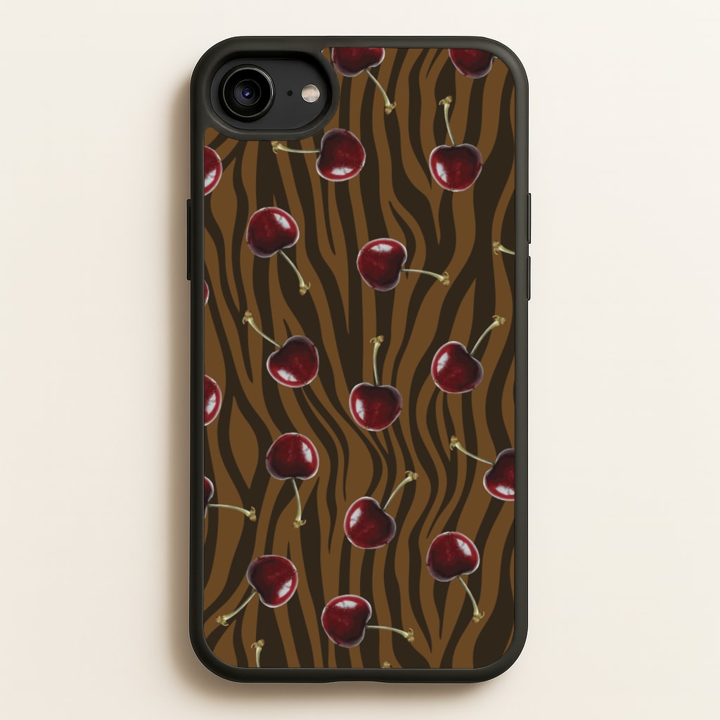 Animal Print With Cherries Pattern - Clean Girl Aesthetic Phone Case for iPhone 6 / 7 / 8 / SE
