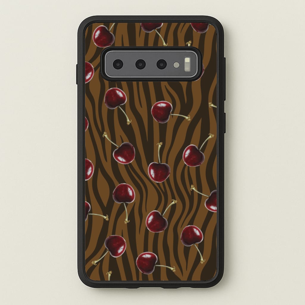 Animal Print With Cherries Pattern - Clean Girl Aesthetic Phone Case for Galaxy S10 Plus